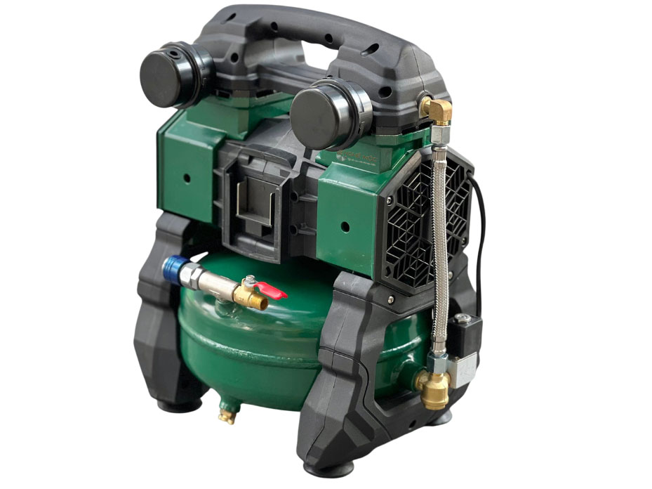 Máy nén khí dùng pin có bình chứa hơi làm từ hợp kim nhôm Máy nén khí dùng pin