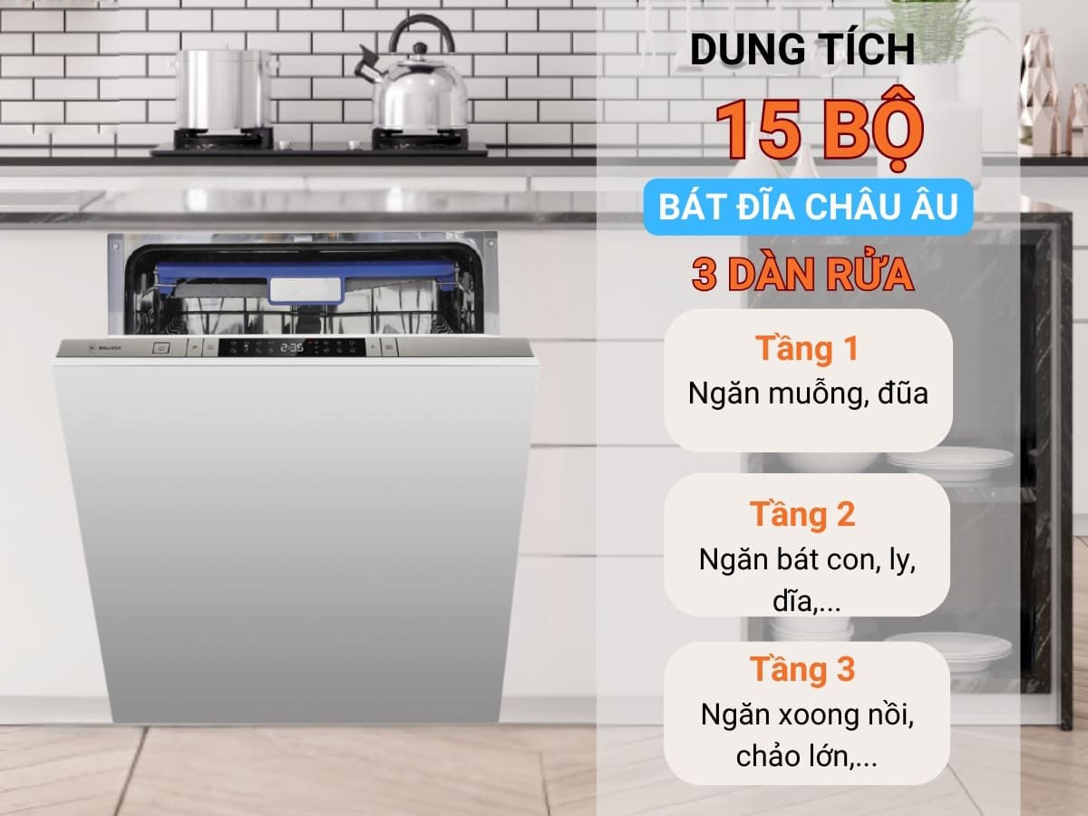 Máy rửa chén có 3 dàn rửa Máy rửa chén