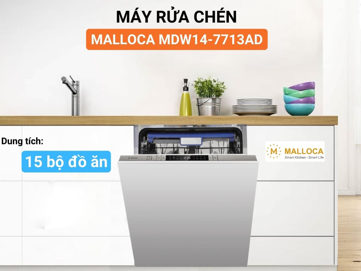 Máy rửa chén âm tủ hoàn toàn Malloca MDW14-7713AD Máy rửa chén âm tủ hoàn toàn Malloca MDW14-7713AD