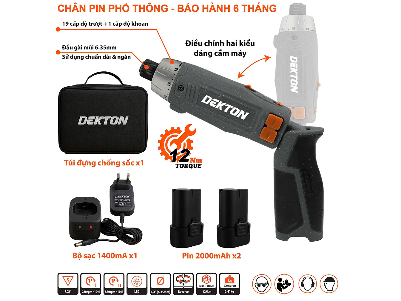 Dekton DK-VGT12N kèm 2 pin, 1 sạc Dekton DK-VGT12N