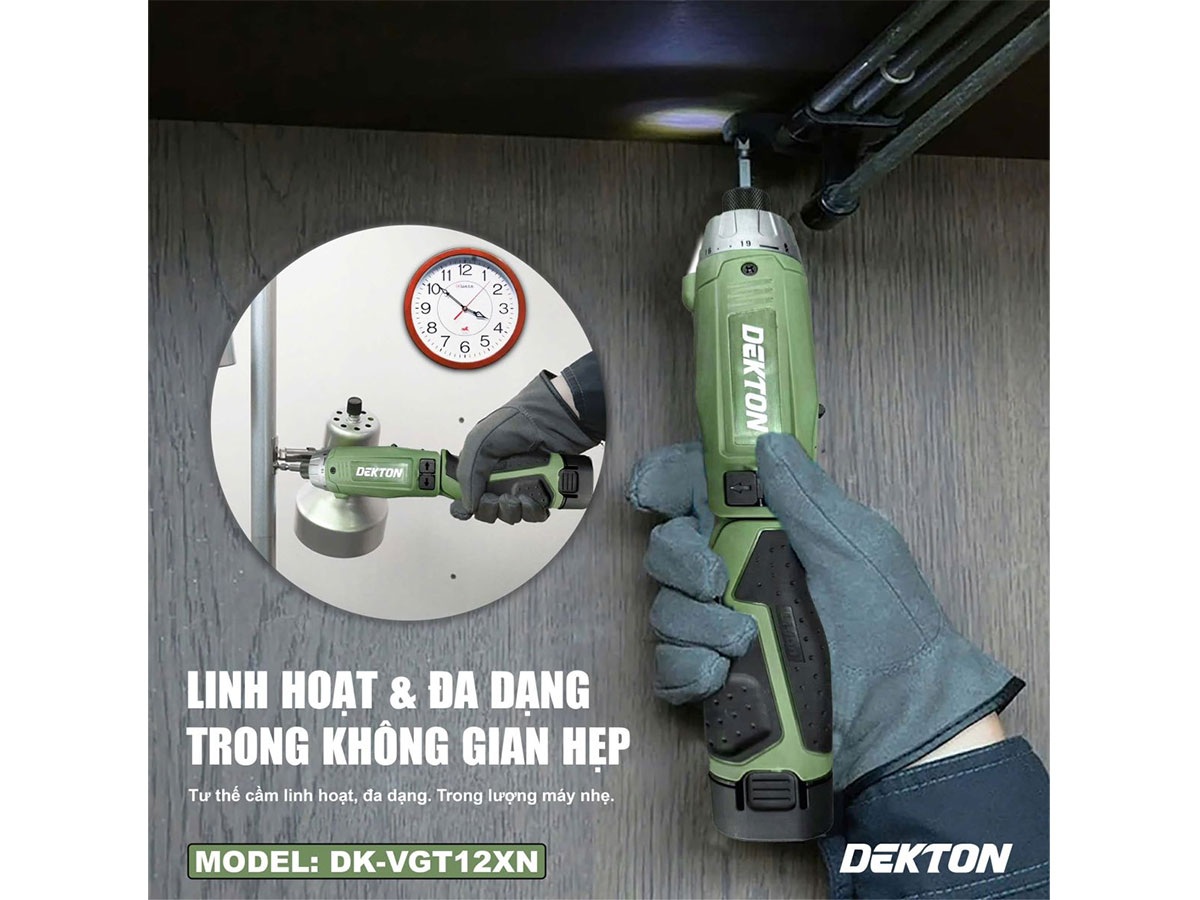 Máy vặn vít gập dùng pin Dekton có đèn chiếu sáng Máy vặn vít gập dùng pin Dekton