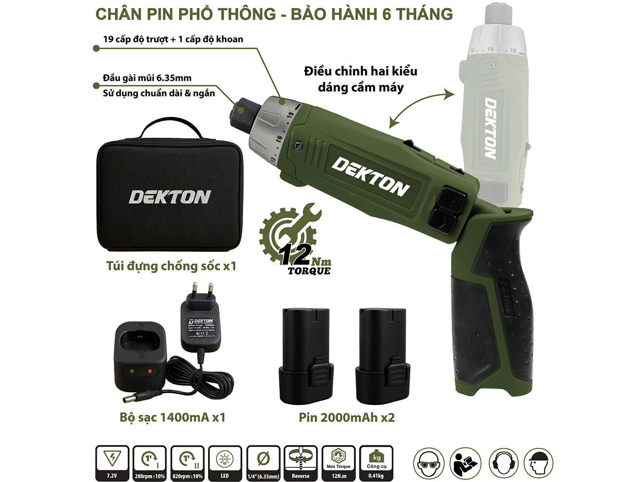 Máy vặn vít có 19 cấp độ trượt Máy vặn vít