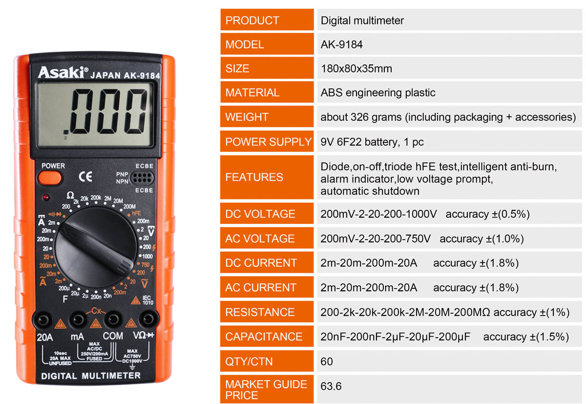 Đồng hồ đo điện vạn năng Asaki AK-9184