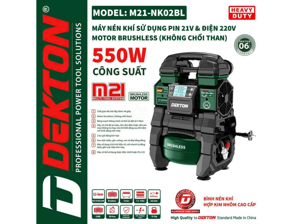 Máy nén khí dùng điện và pin 21V Dekton M21-NK02BL Máy nén khí dùng điện và pin 21V Dekton M21-NK02BL