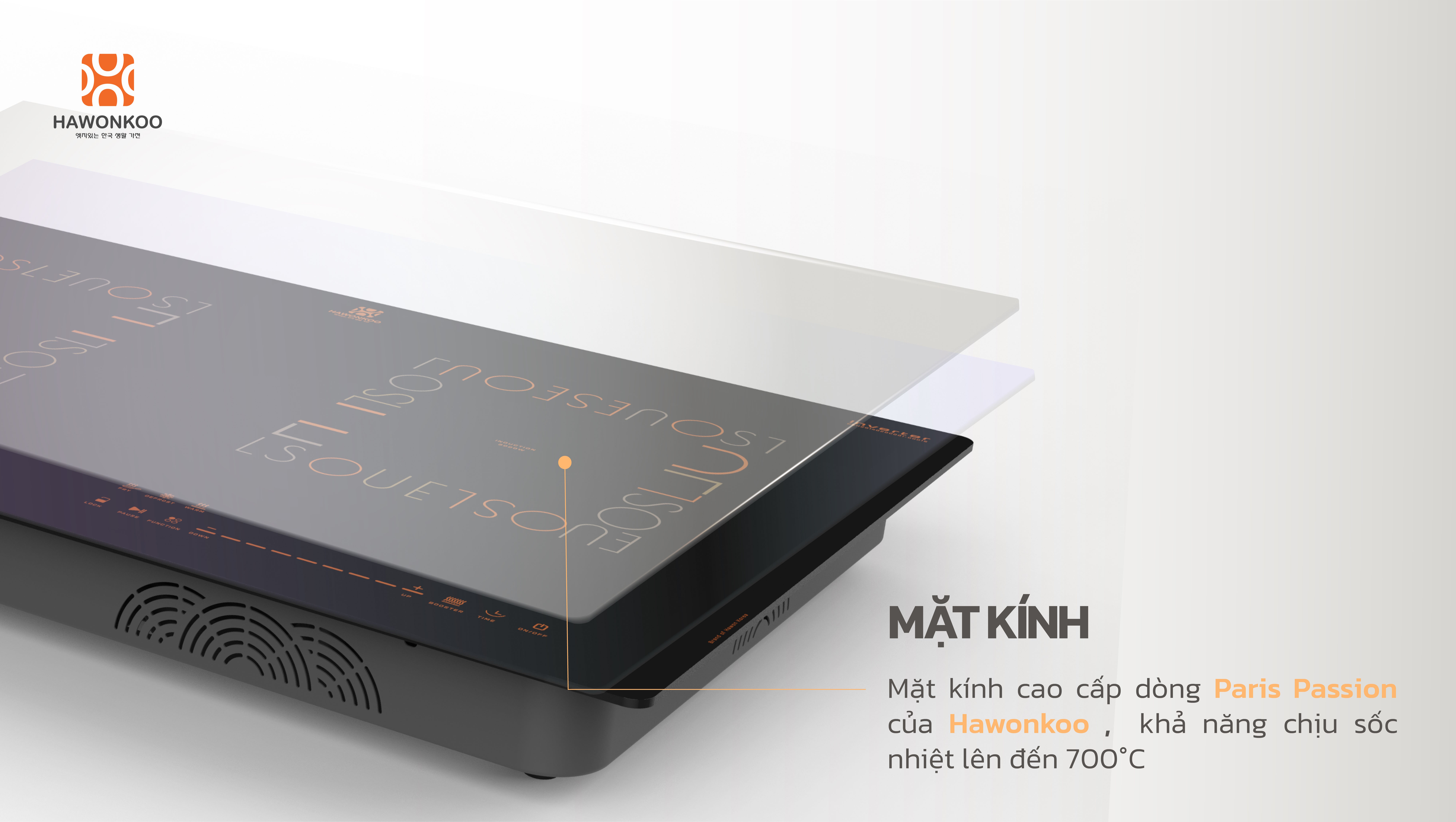 Mặt kính Paris Passion – Vẻ đẹp sang trọng từ công nghệ Ý Bếp từ đôi Hawonkoo Inverter CEH-288
