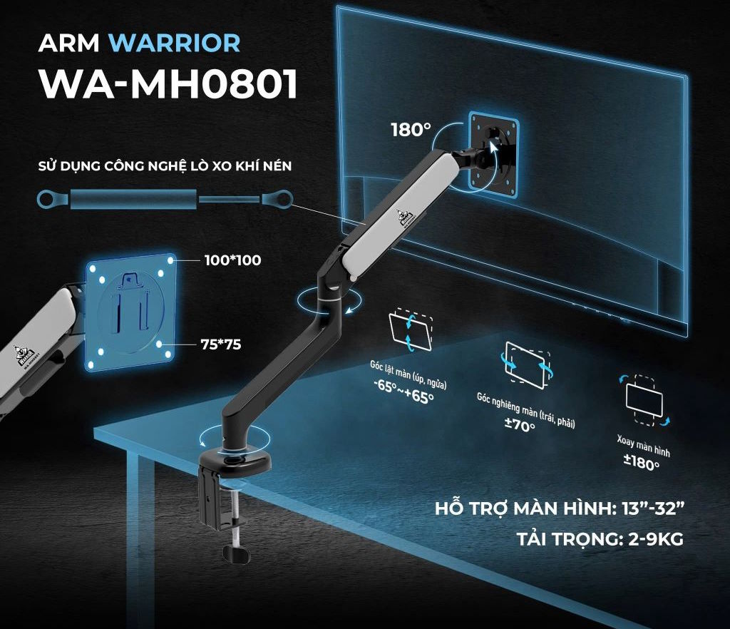 Tương thích linh hoạt với nhiều loại màn hình Giá treo màn hình Warrior WA MH0801