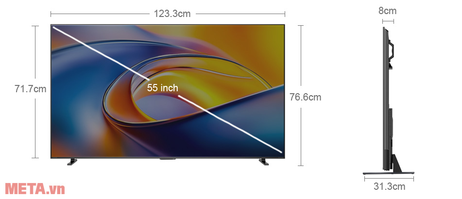 Kích thước Smart Tivi QLED Toshiba AI 4K 55 inch 55Z570RP Smart Tivi QLED Toshiba AI 4K 55 inch 55Z570RP