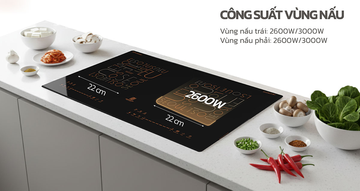 Bếp điện từ CEH-286 có công suất mỗi vùng nấu là 2600W Bếp điện từ CEH-286