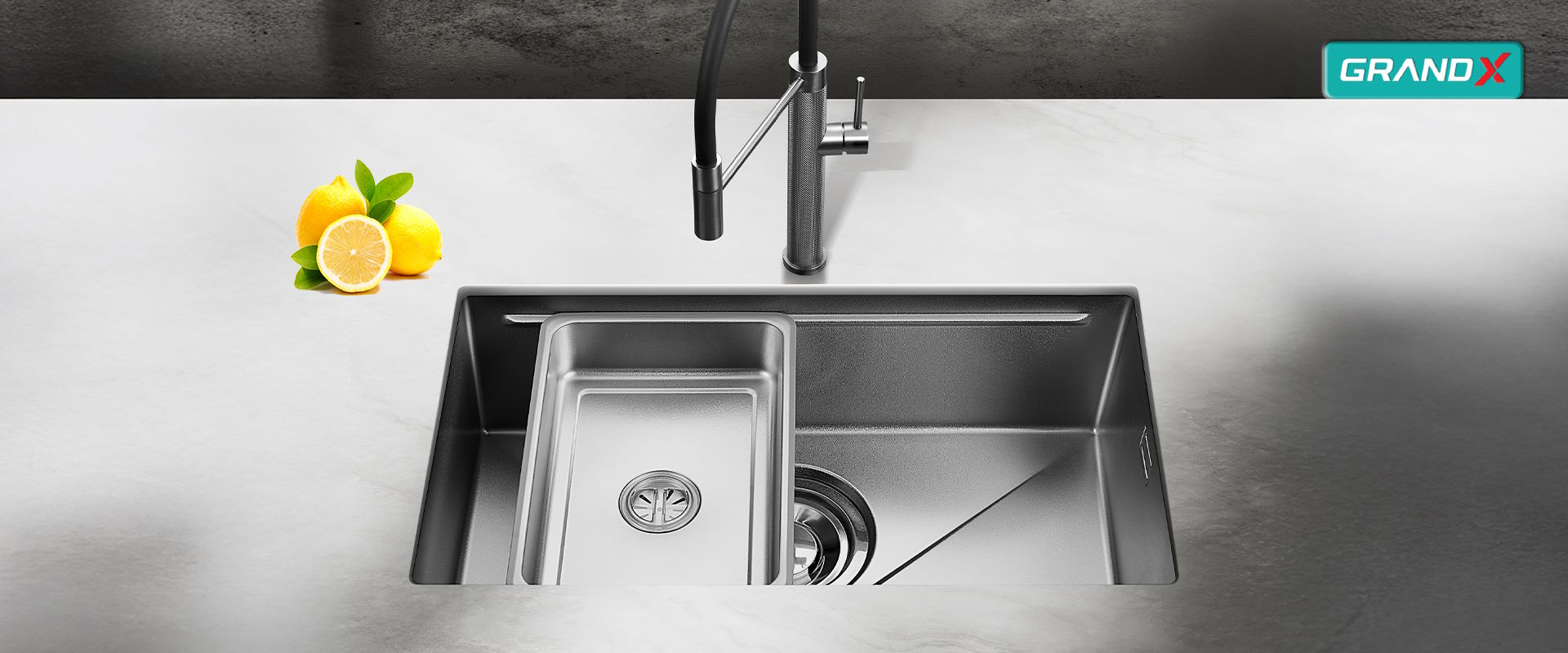 Thiết kế 1 hố rộng rãi, thao tác dễ dàng Chậu rửa bát GrandX GX6845V Volcano