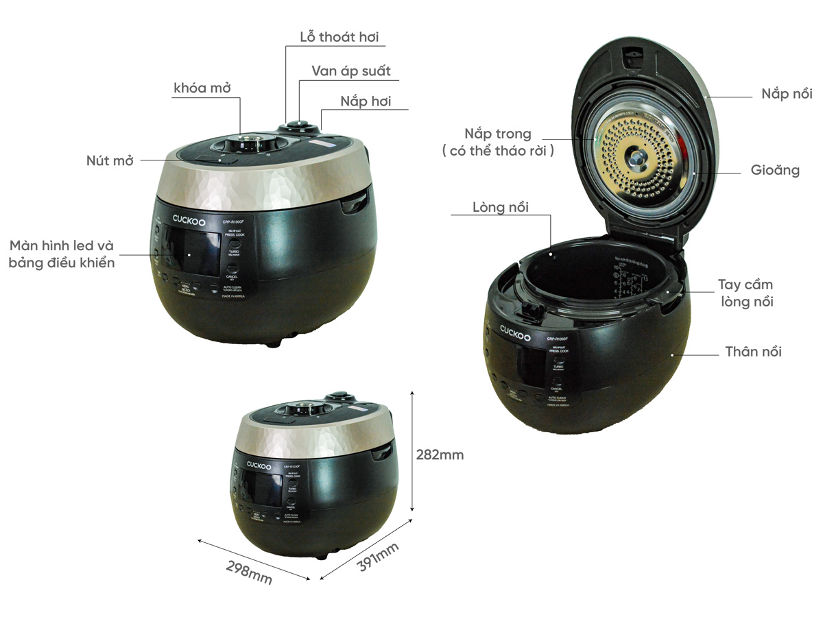 Nồi cơm điện tử áp suất Cuckoo 1.8 lít CRP-R1000F/BKGBCRVNCV Nồi cơm điện tử áp suất Cuckoo 1.8 lít CRP-R1000F/BKGBCRVNCV