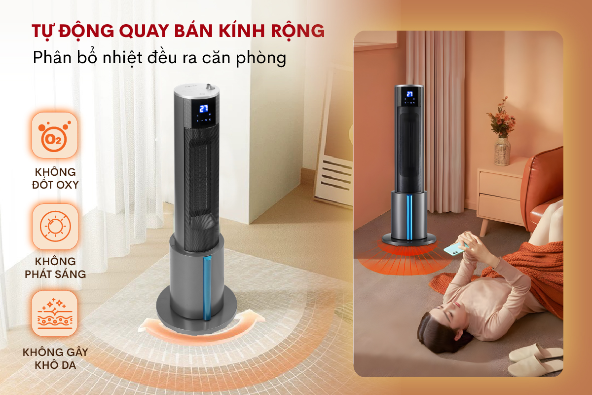 Quạt sưởi gốm không đốt cháy oxy Quạt sưởi gốm tích hợp tạo ẩm