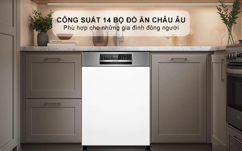 Dung tích lớn 14 bộ – Đáp ứng hoàn hảo nhu cầu gia đình đông người Máy rửa bát Bosch SMI6ECS10E