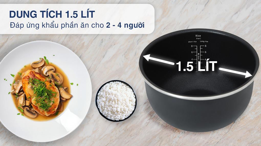 Dung tích 1.5 lít – Phù hợp gia đình 2 – 6 người Nồi cơm Kangaroo KG15RIH1