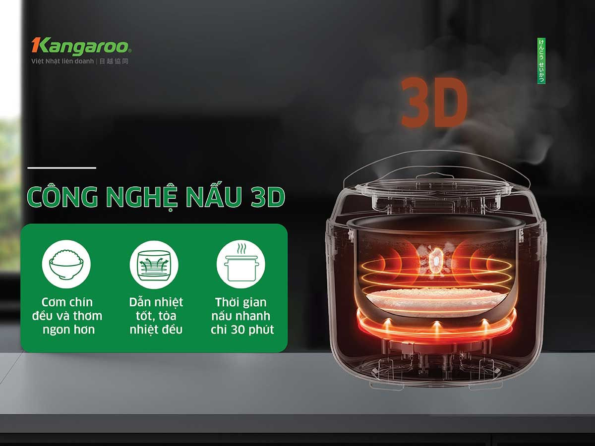 Công nghệ nấu 3D hiện đại – Cơm chín đều, giữ trọn hương vị Kangaroo KGRC18M3