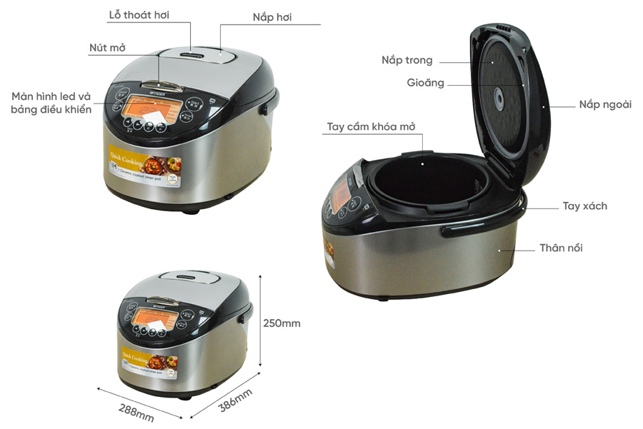 Cấu tạo nồi cơm điện tử cao tần Tiger JKT-F18W