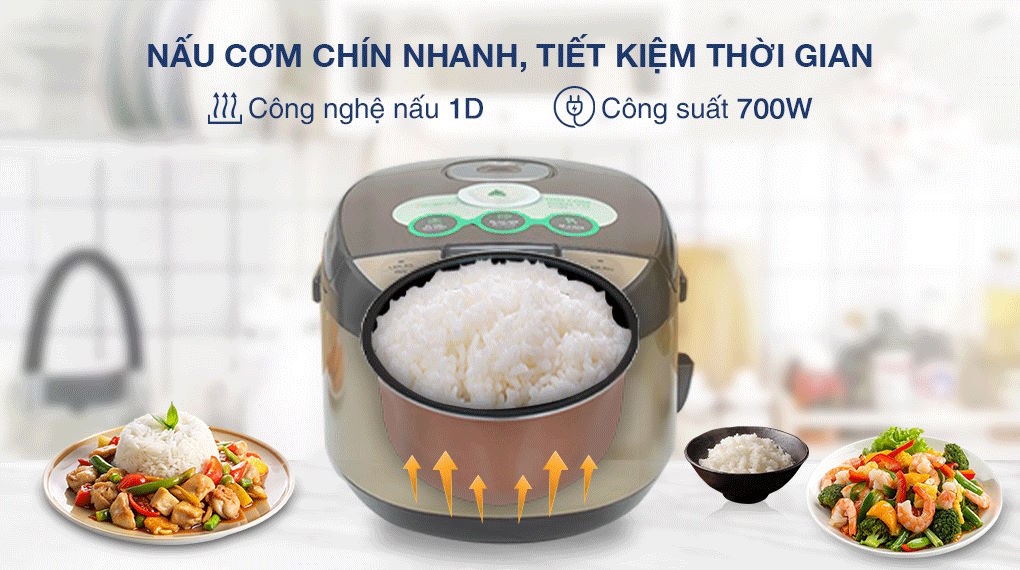 Công suất 700W, công nghệ nấu 1D – cơm chín nhanh, thơm ngon Nồi cơm điện tử Kangaroo KG15RCE2