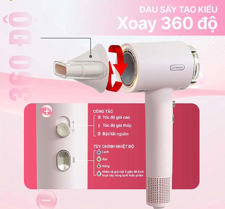 Điều khiển thông minh – Dễ thao tác, tiện lợi Máy sấy và chăm sóc tóc Habibullet HHB2599 Princess