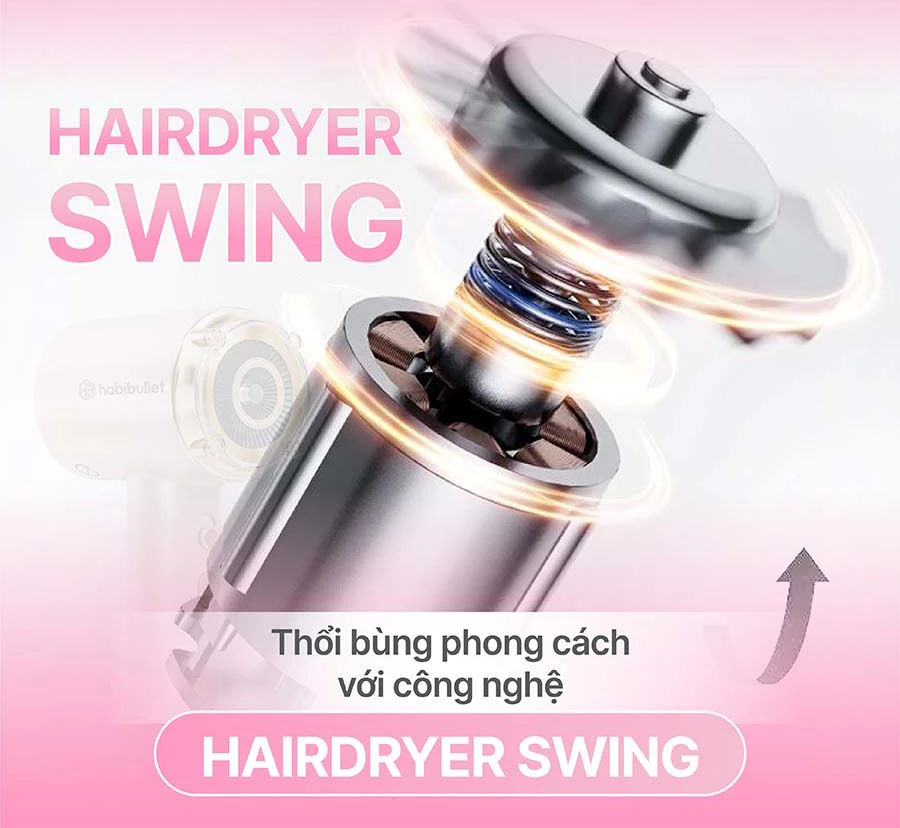 Hairdryer Swing – Sấy nhanh gấp 3,5 lần Máy sấy tóc cao cấp Habibullet HHB2599 Princess
