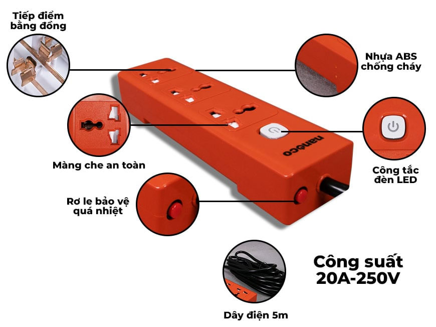 Ổ cắm có dây dài 5m Ổ cắm có dây
