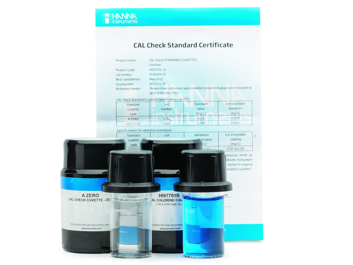 Dung dịch Cal Check hiệu chuẩn máy quang đo Clo dư và Clo tổng HI97701-11