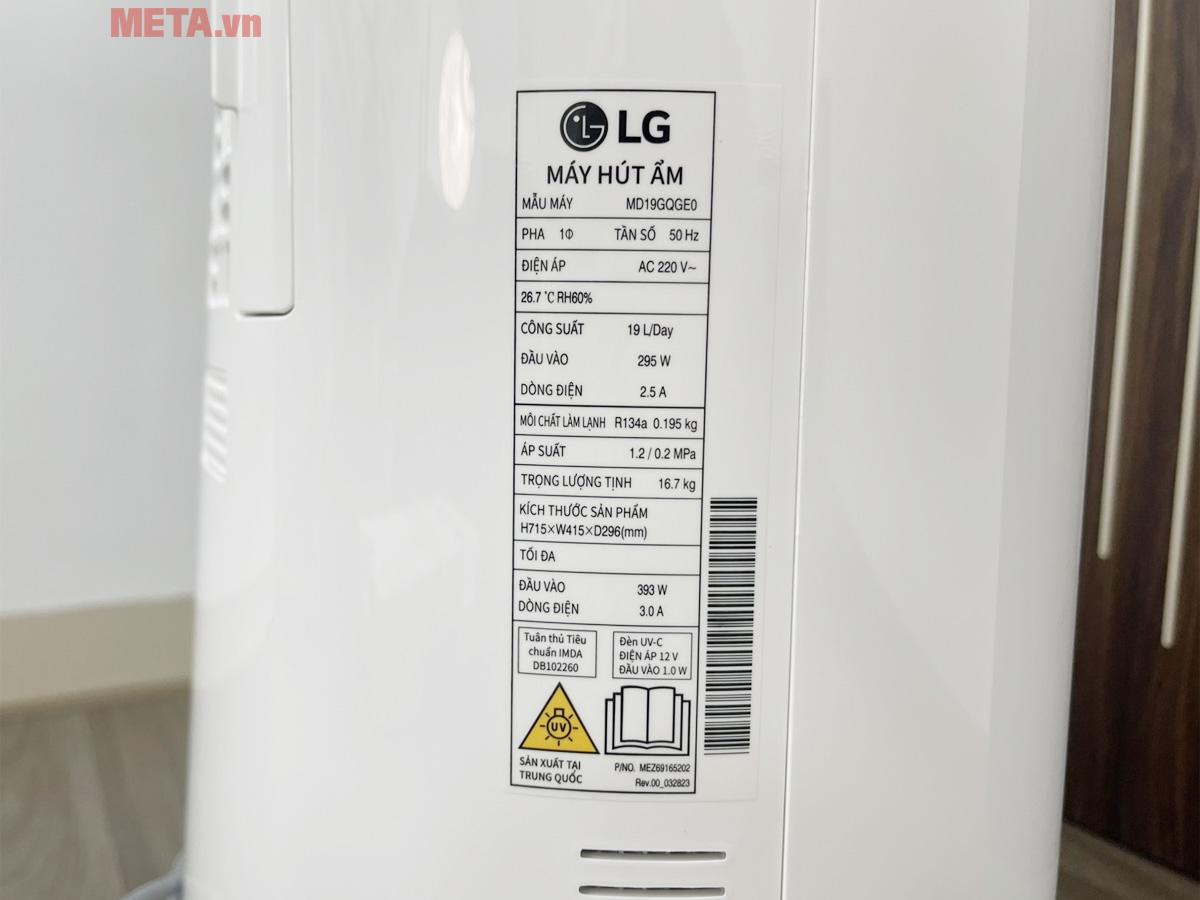 Tem dán thông số máy hút ẩm LG MD19GQGE0