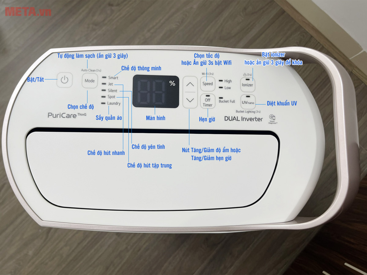 Máy hút ẩm LG Dual Inverter MD19GQGE0 có bảng điều khiển dễ thao tác