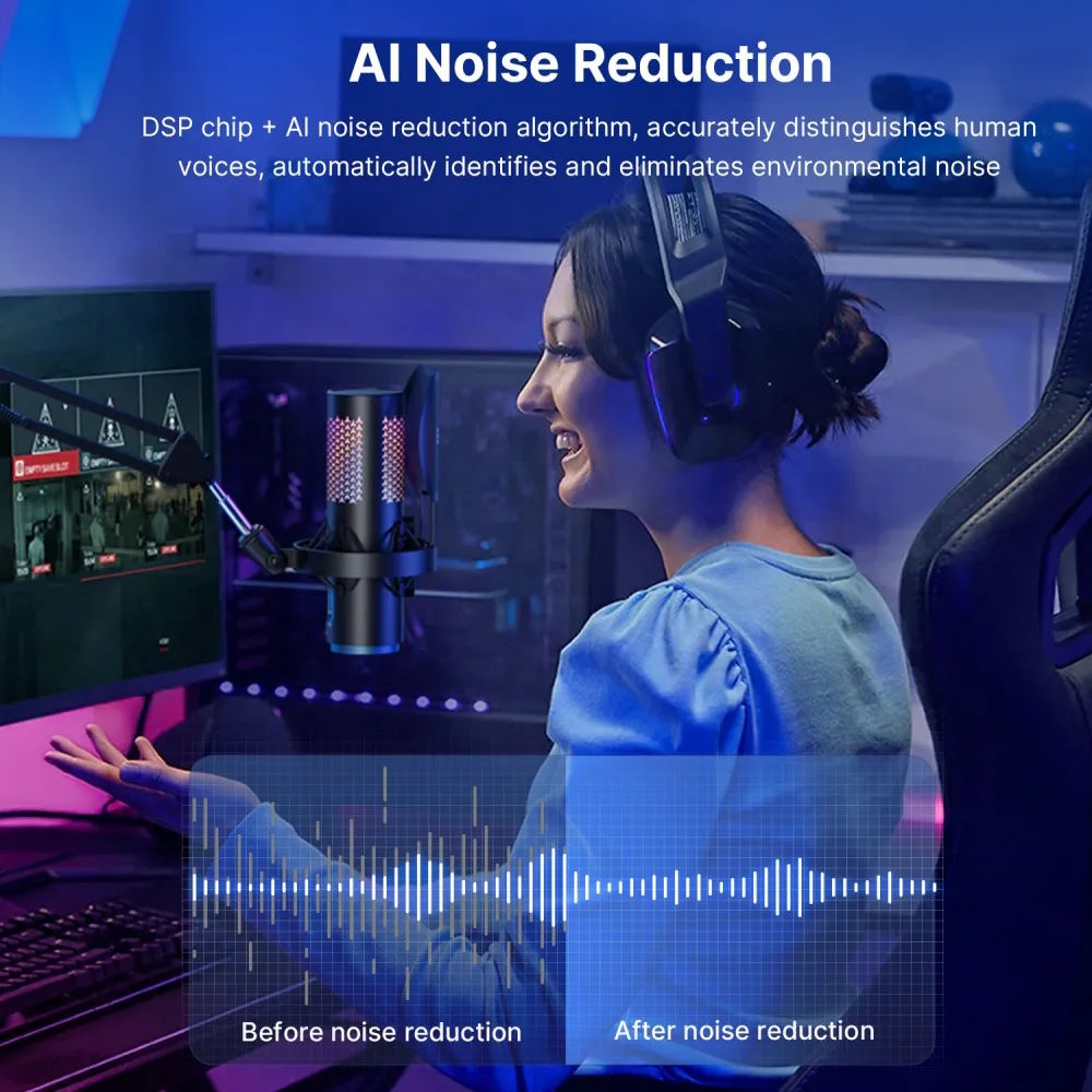 Lọc tiếng ồn thông minh với chip DSP cao cấp Microphone thu âm để bàn Boya K5