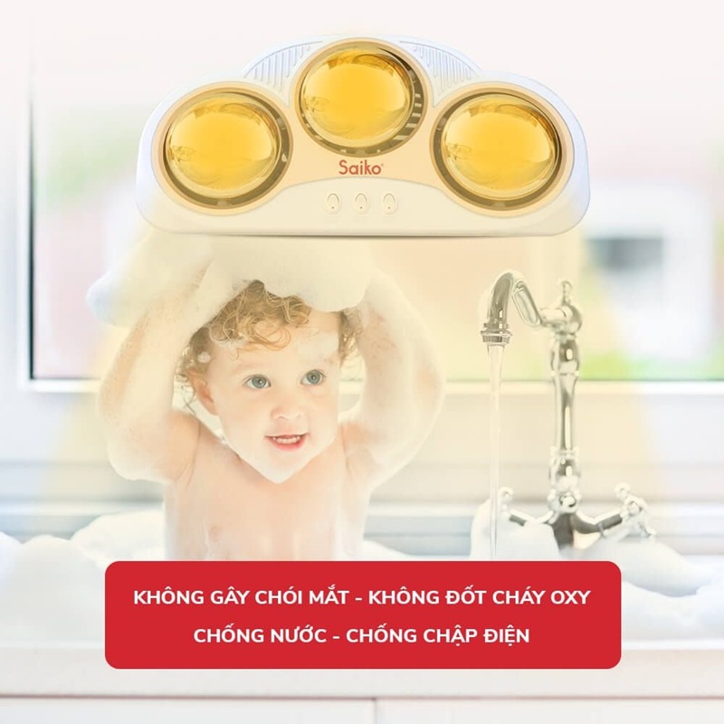 Đèn sưởi nhà tắm 3 bóng Saiko BH-3830H an toàn và thân thiện với người dùng