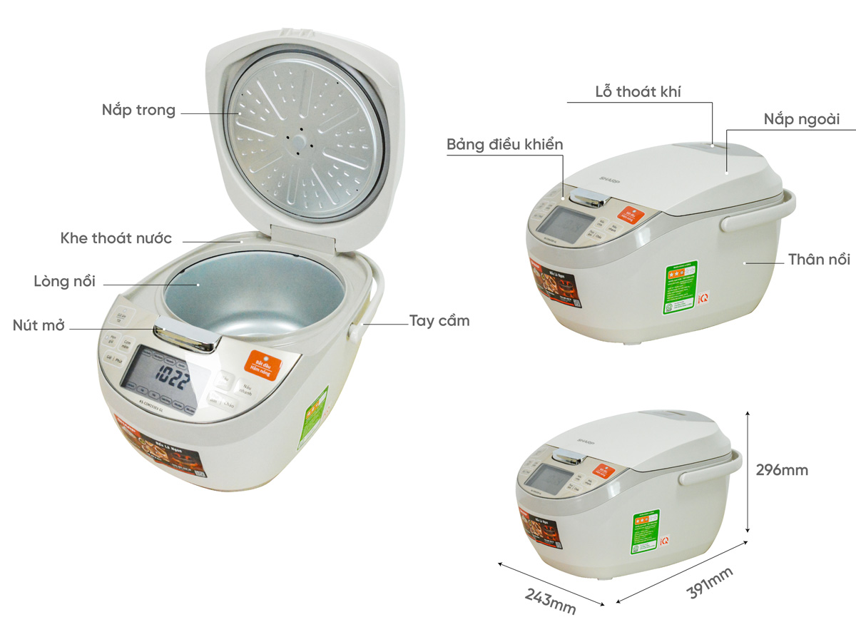 Cấu tạo Nồi cơm điện tử Sharp KS-COM193EV-GL Nồi cơm Sharp KS-COM193EV-GL