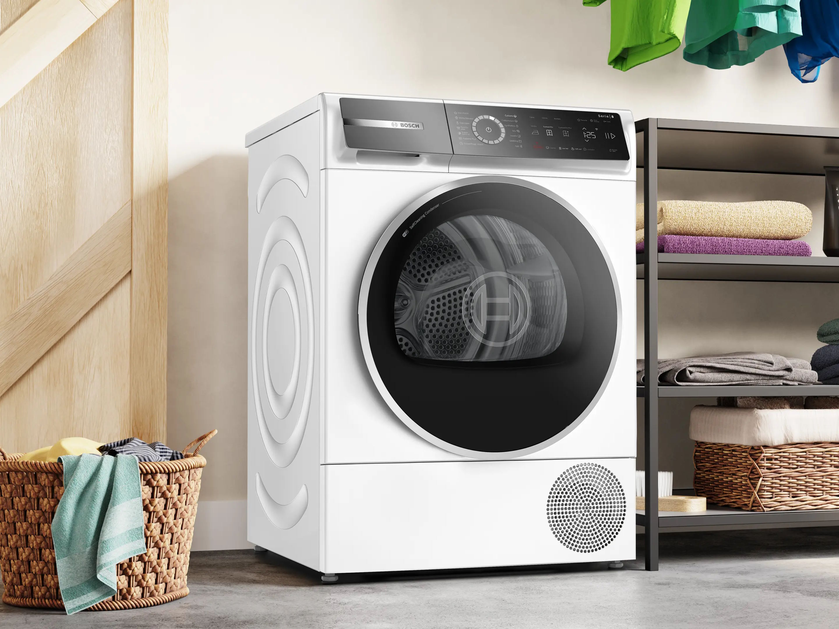 Thiết kế tinh tế, hiện đại và bền bỉ Máy sấy bơm nhiệt Bosch 9 kg WQB245B0SG Series 8