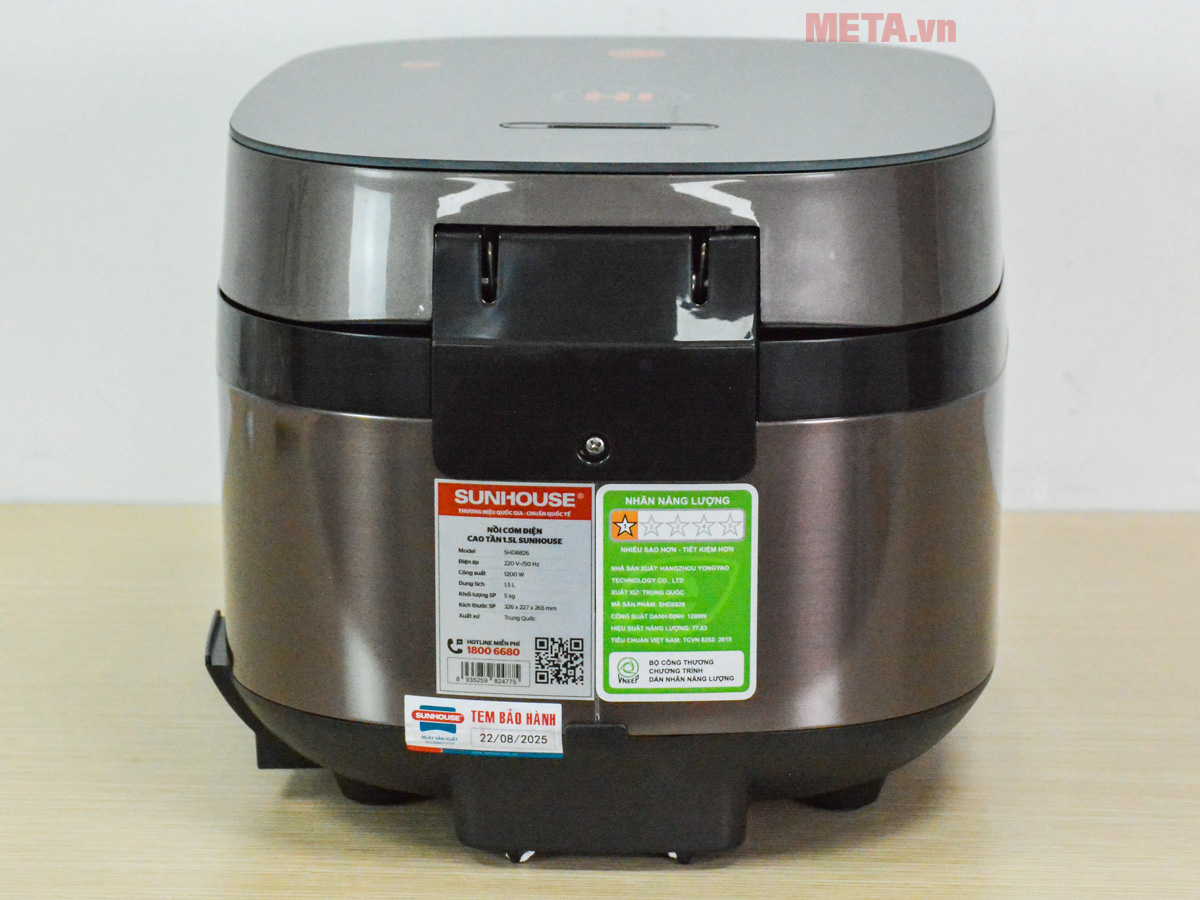 Tem dán năng lượng phía sau Nồi cơm điện cao tần 1.5L Sunhouse SHD8826 Tem dán năng lượng phía sau nồi cơm điện
