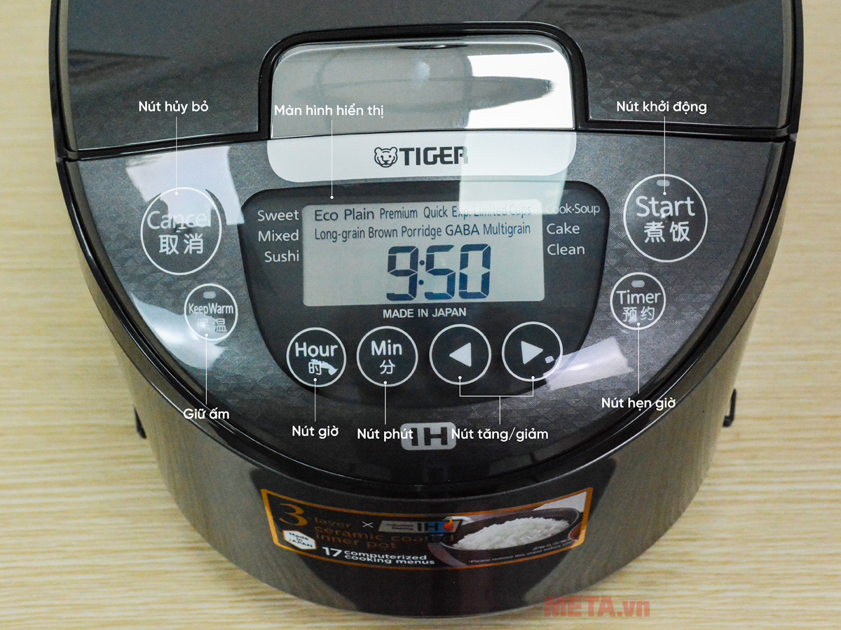 Cấu tạo bảng điều khiển nồi cơm điện cao tần Tiger JPW-G18W Cấu tạo bảng điều khiển nồi cơm điện cao tần Tiger JPW-G18W