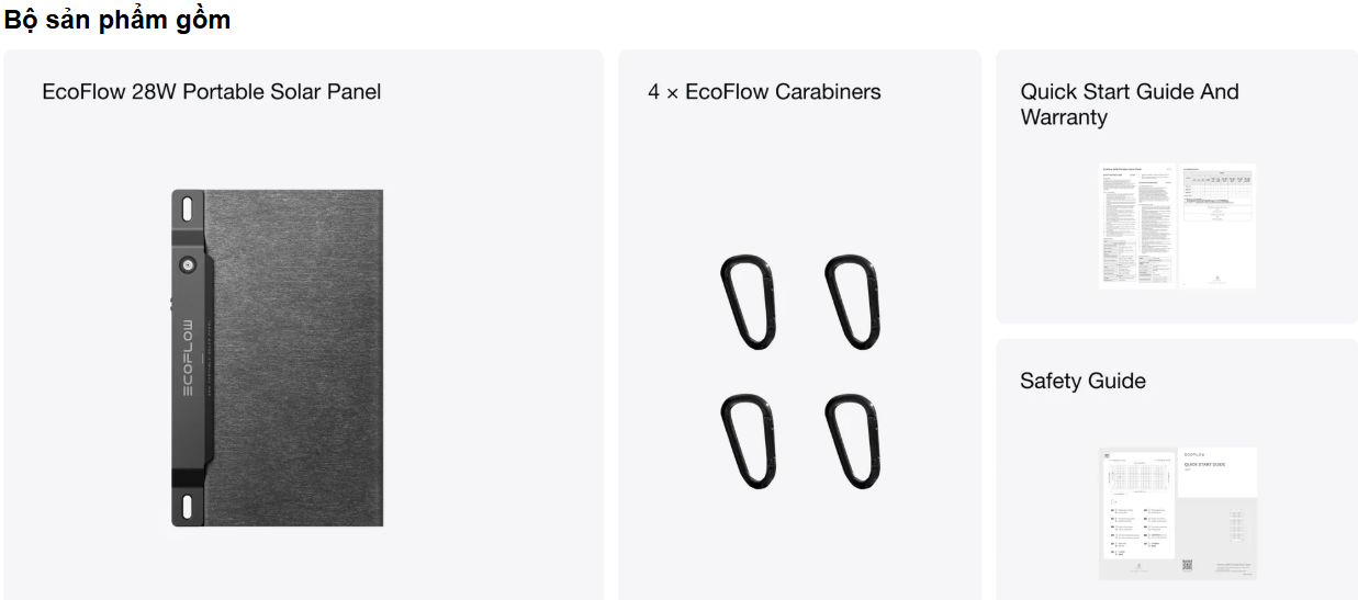 Tấm pin EF-FOLD-P28 gồm 4 móc carabiner Tấm pin EF-FOLD-P28