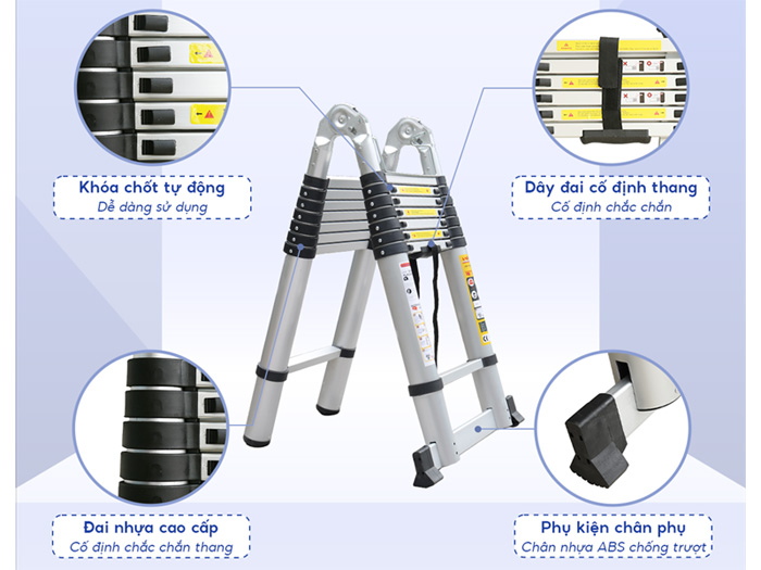 Thang có trọng lượng 14 kg dễ dàng di chuyển và cất giữ Thang có trọng lượng 14 kg dễ dàng di chuyển và cất giữ