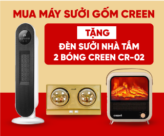 Tặng đèn sưởi nhà tắm 2 bóng Creen CR-02 khi mua máy sưởi gốm Creen Tặng đèn sưởi nhà tắm 2 bóng Creen CR-02 khi mua máy sưởi gốm Creen