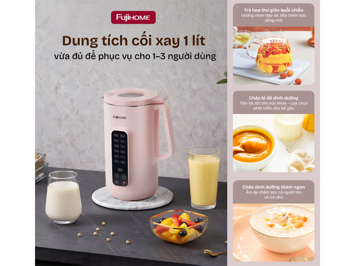 Dung tích 1 lít Máy làm sữa hạt đa năng Fujihome SM1626