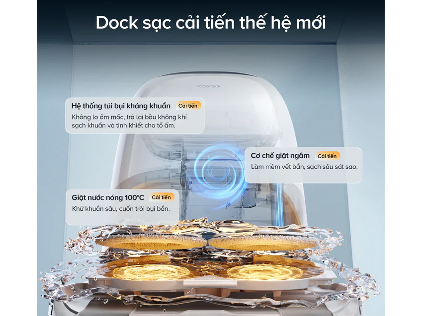 Robot hút bụi Roborock Qrevo Curv 2 Pro có dock sạc hiện đại Robot hút bụi Roborock Qrevo Curv 2 Pro