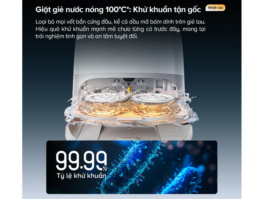 Robot hút bụi thông minh giặt giẻ lau bằng nước nóng 100 độ C Robot hút bụi thông minh