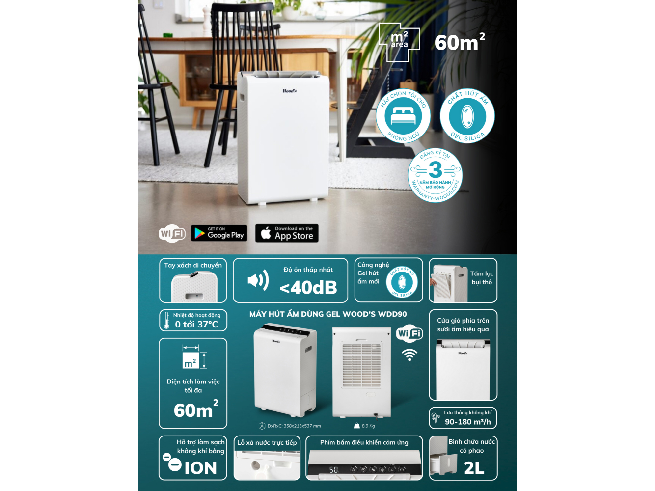 WDD90 có bình nước 2 lít WDD90