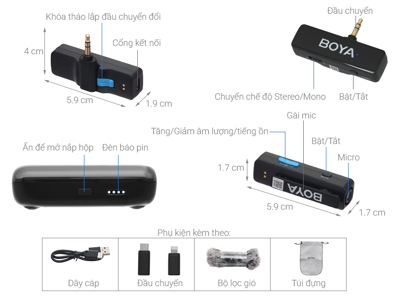 Trọn bộ Micro thu âm không dây Boya Micro thu âm không dây Boya