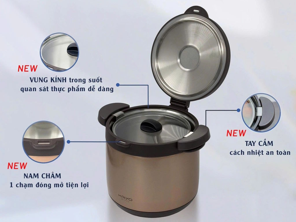 Ủ chín thức ăn nhờ khả năng giữ nhiệt đỉnh cao Nồi ủ chân không 2 tay cầm Kitchen Mate Kaiyo 4,5L