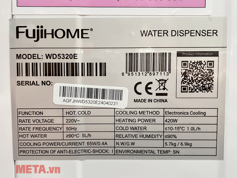 Thông số kỹ thuật Cây nước nóng lạnh Fujihome WD5320E