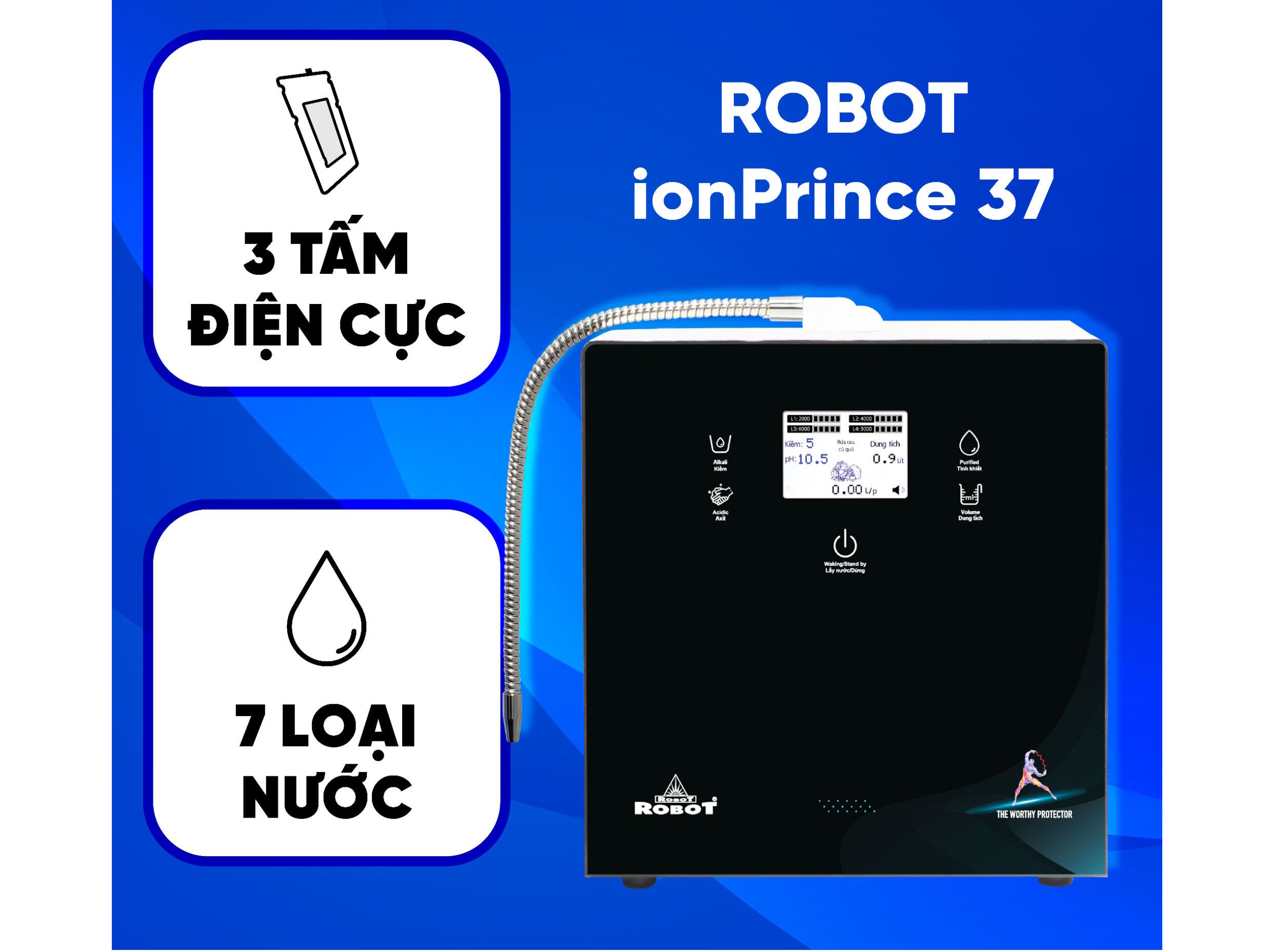 Máy lọc nước điện giải ion kiềm có 3 tấm điện cực Máy lọc nước điện giải ion kiềm