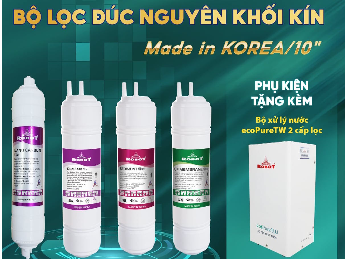 Máy lọc nước điện giải ion kiềm Robot có bộ lọc đúc nguyên khối Máy lọc nước điện giải ion kiềm Robot