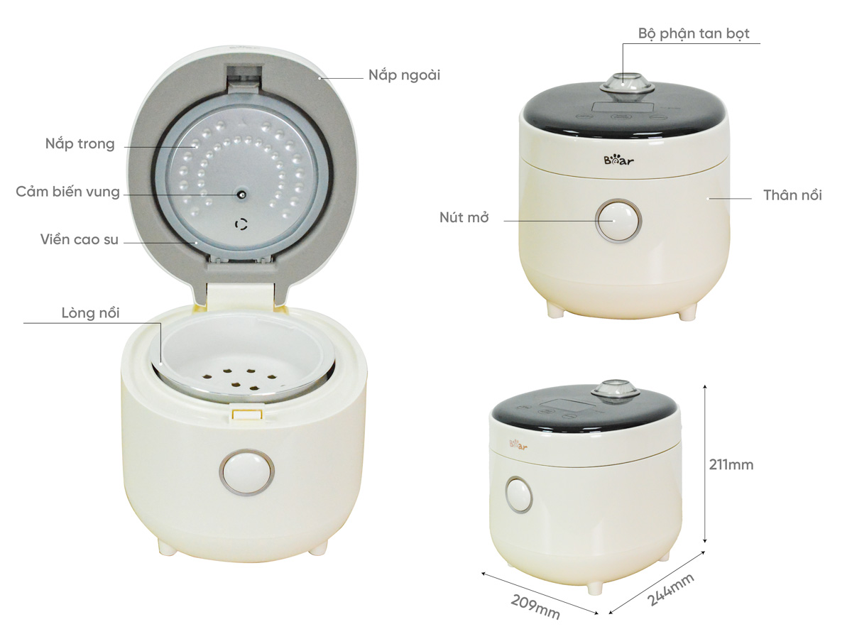 Cấu tạo nồi cơm điện mini Bear DFB-C16K1 Cấu tạo nồi cơm điện mini Bear DFB-C16K1
