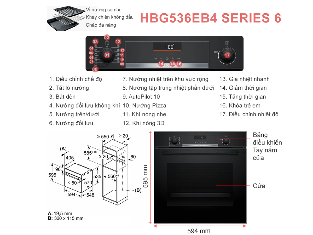 Lò nướng Bosch HBG536EB4 Serie 6