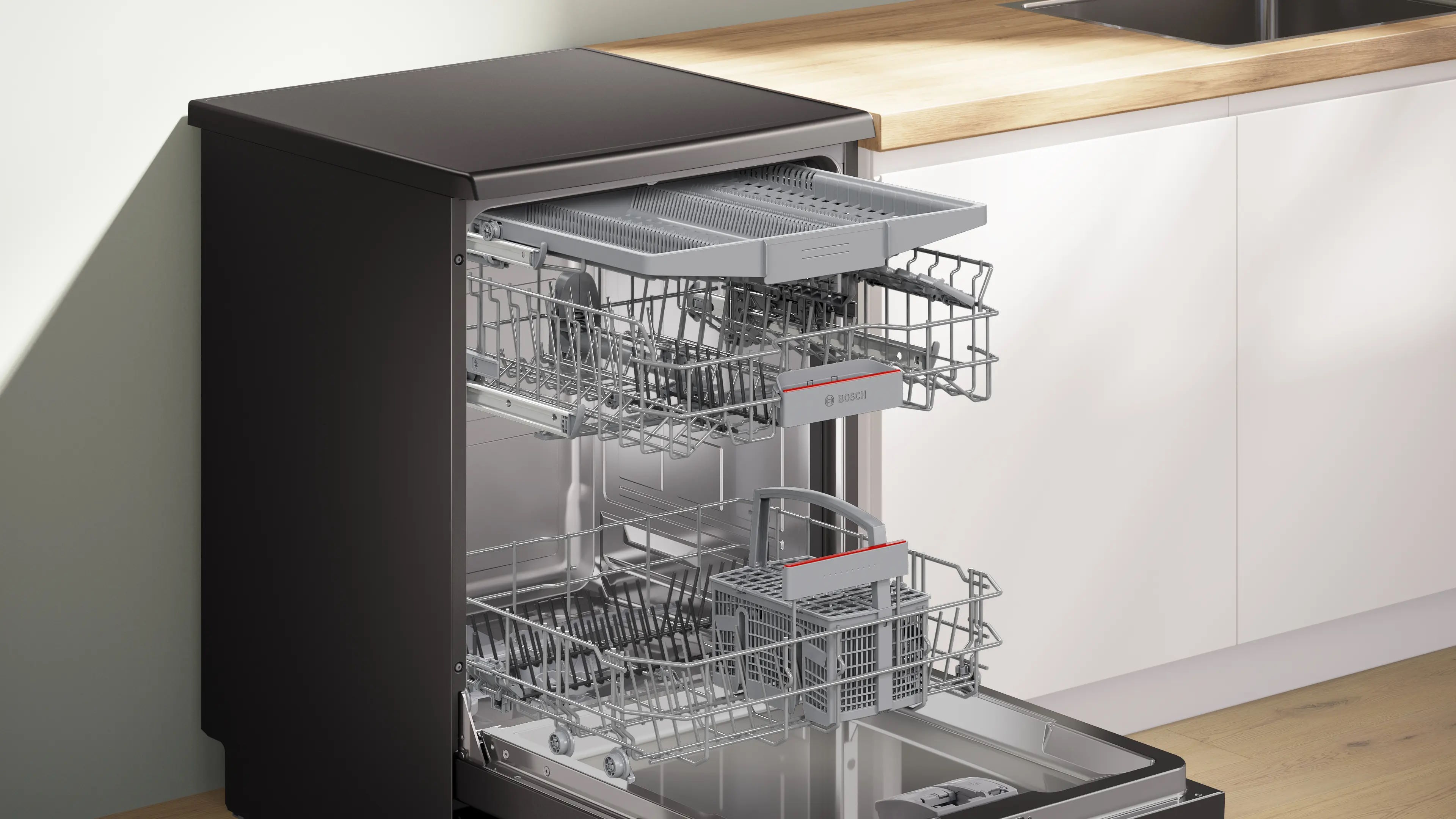 Dung tích lớn với 3 dàn rửa thông minh Máy rửa chén độc lập Bosch SMS4HMC25M Series 4