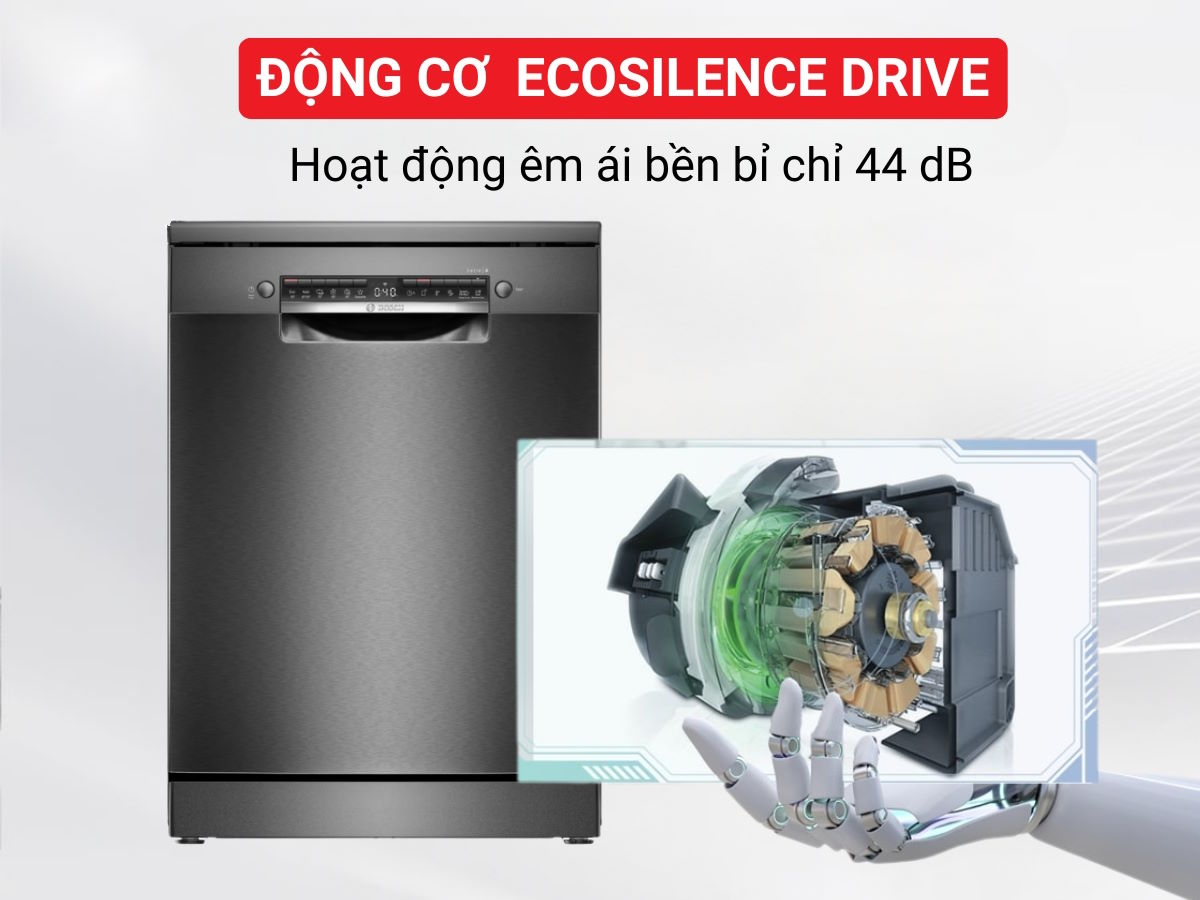 Vận hành êm ái với động cơ EcoSilence Drive Bosch SMS4HMC25M Series 4