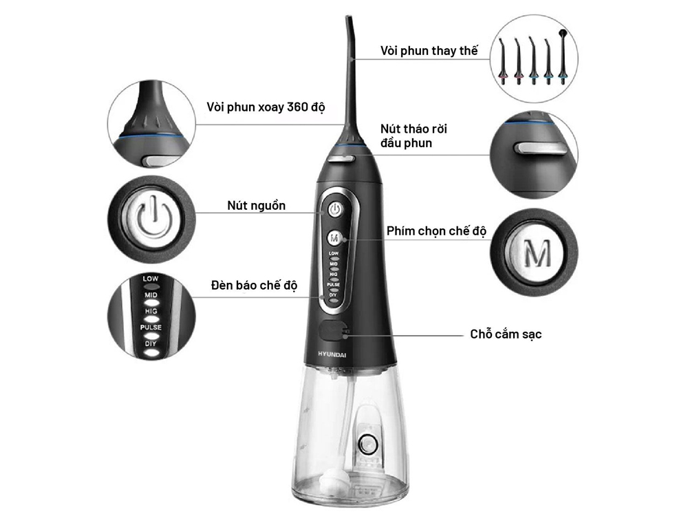 Máy tăm nước cầm tay Hyundai OC-010-BK