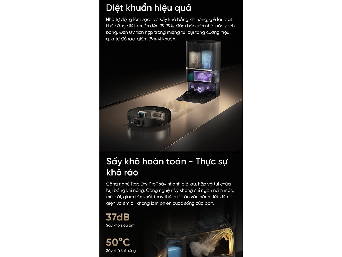 Robot hút bụi sấy khô thảm tự động Robot hút bụi Dreame X50 Pro Ultra